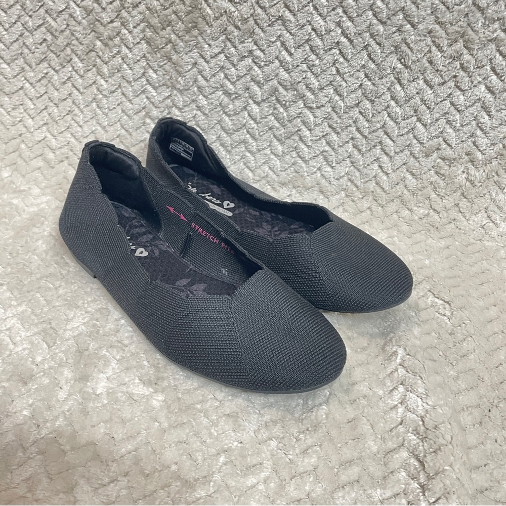 Skechers Cleo Black Knit Stretchy Ballet Flats Women’s 8 | classic preppy